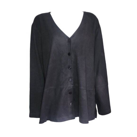 JACLYN SMITH Solid All Faux Suede Black Button Front Top Womens Plus Size 2X - Picture 1 of 6